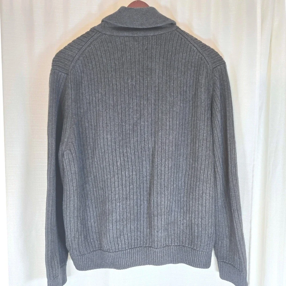 Duluth Trading Co. Mens 2XL Gray Ribbed‎ Knit Shawl Collar Button Sweater